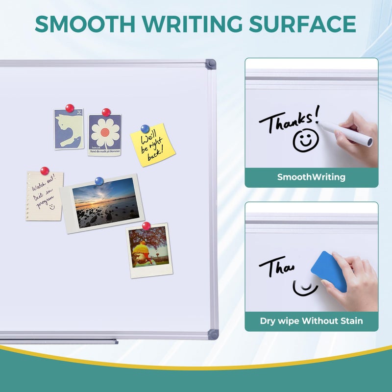 DexBoard 36 x 24 Inch Magnetic Dry Erase Board - Wall Mounted Anti-ghosting White Board for Home Office, Gym, Dormitory, Garage Daily Planning - Silver Aluminum Frame with Tray (3 x 2 Ft) - Image 2